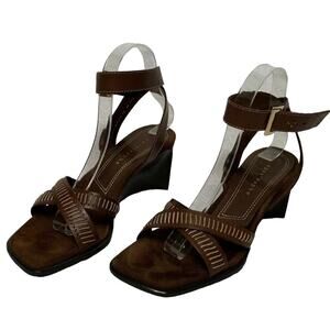 Apostrophe Vintage Brown Leather Wedge Sandals Ankle Strap Women’s Size 7